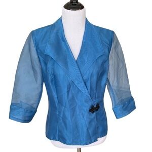 🌟Alex Evenings Women's Blazer Size Small Blue with Black Button Closure